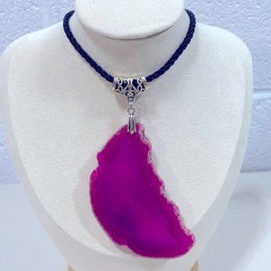 Pink agate large ( 3 ) slice with necklace